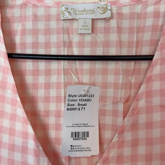 NWT Weekend Suzanne Betro Blouse Gingham Flowy Sleeve Size S Pink White Coquette - Picture 3 of 8